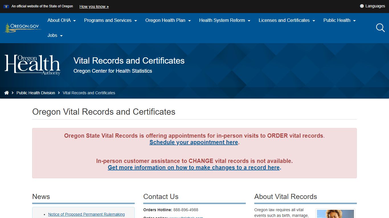 Oregon Vital Records and Certificates
